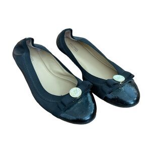 Michael Kors Dixie Bow Ballet Flat Black Leather Patent Cap Toe Slip-On 7